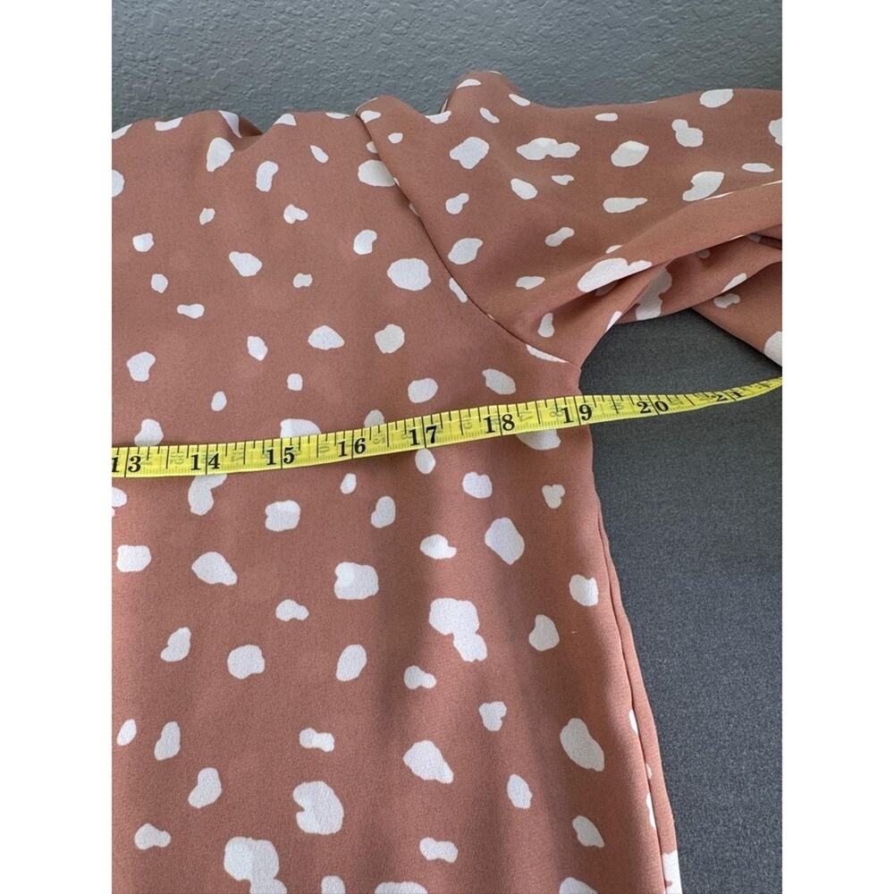 West Kei Blouse Womans Medium Tan Polka Dot Surplice Tie-Sleeve Blouse Office - Picture 9 of 10